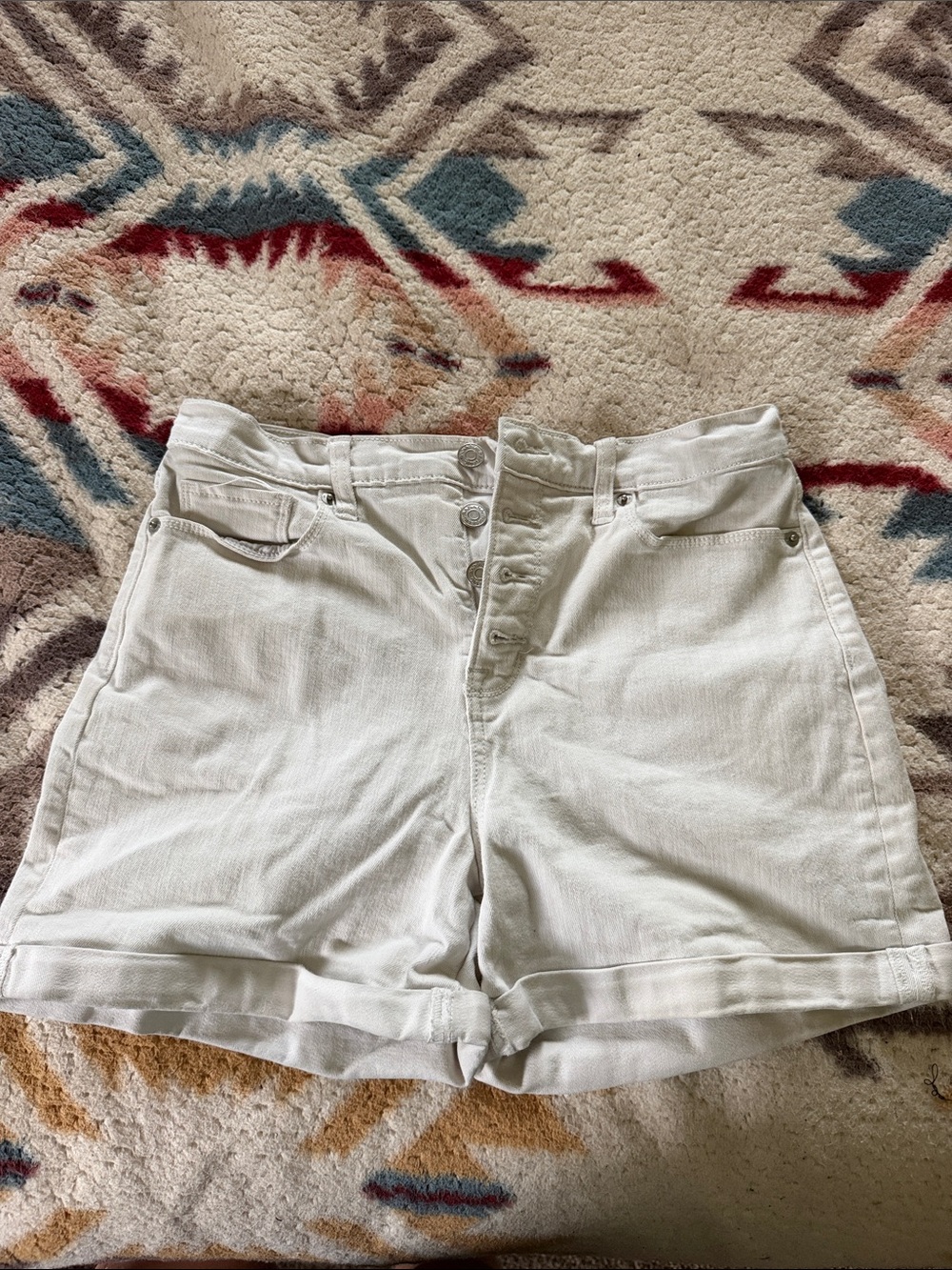 High-Waist White Button-Front Denim Shorts Banana Republic